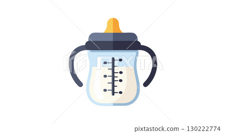 Baby Bottle with Handles and Measurement Marks Vector Illustration for Feeding Time 130222774