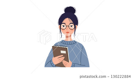Young woman with glasses holding notebook vector illustration in casual sweater 130222884