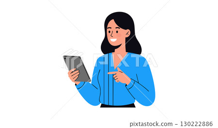 Young woman using tablet device in blue shirt technology vector illustration Young woman using tablet device in blue shirt technology vector illustration 130222886