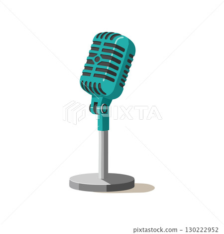 Retro style turquoise microphone on stand vector illustration with shadow effect 130222952