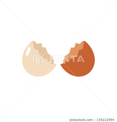 Broken egg shells vector illustration with beige and brown colors isolated on white background 130222994