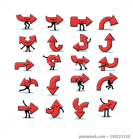 Red arrows with legs pointing in different directions vector illustration set 130223150
