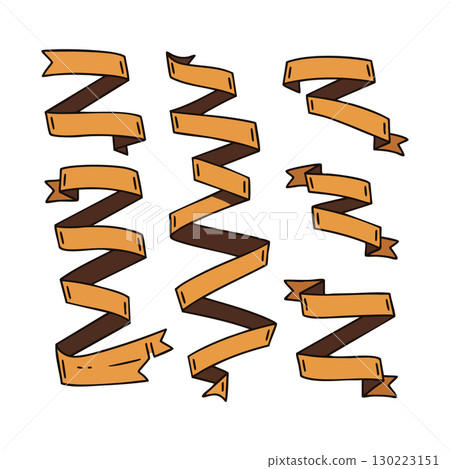 Brown Ribbon Collection Various Styles Hand Drawn Vector Illustration Elements 130223151