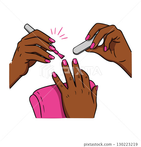 Hands Applying Pink Nail Polish and Filing Nails in Beauty Care Routine Vector Illustration Hands Applying Pink Nail Polish and Filing Nails in Beauty Care Routine Vector Illustration 130223219