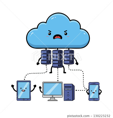 Angry cloud server hosting network with connected devices illustration vector graphic Angry cloud server hosting network with connected devices illustration vector graphic 130223232