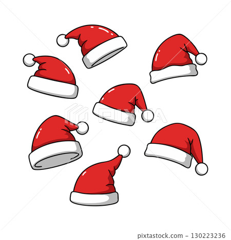 Santa hats collection red and white festive Christmas holiday accessories vector illustration Santa hats collection red and white festive Christmas holiday accessories vector illustration 130223236