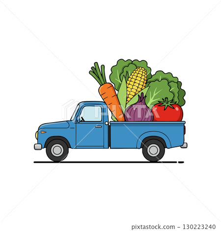 Blue Pickup Truck Carrying Fresh Vegetables Including Carrot Corn Tomato Onion and Lettuce Vector Illustration Blue Pickup Truck Carrying Fresh Vegetables Including Carrot Corn Tomato Onion and Lettuce Vector Illustration 130223240