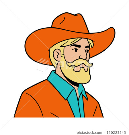 Cowboy portrait wearing orange hat and jacket with turquoise shirt vector illustration Cowboy portrait wearing orange hat and jacket with turquoise shirt vector illustration 130223243