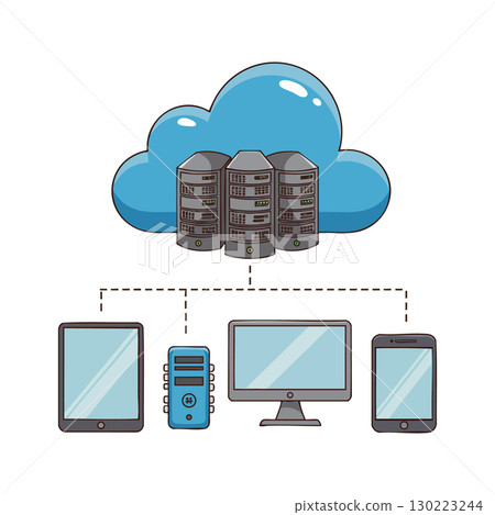 Cloud computing data servers connected to multiple smart devices vector illustration 130223244