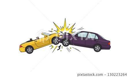 Two Cars Colliding Frontally in Vehicle Crash Accident Illustration Vector 130223264