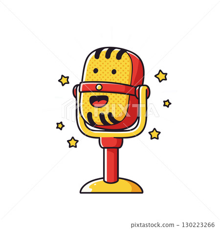 Retro microphone with stars cartoon style vector illustration for music and broadcasting themes Retro microphone with stars cartoon style vector illustration for music and broadcasting themes 130223266