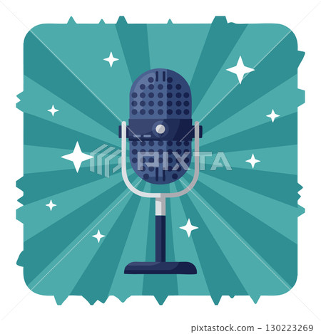 Vintage microphone vector illustration with starry teal background and retro style Vintage microphone vector illustration with starry teal background and retro style 130223269