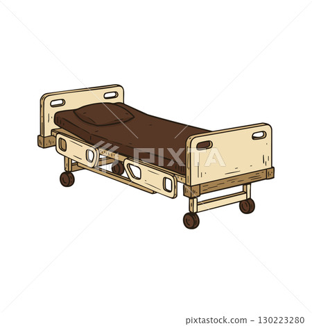 Hospital bed with brown mattress and pillow medical equipment vector illustration Hospital bed with brown mattress and pillow medical equipment vector illustration 130223280