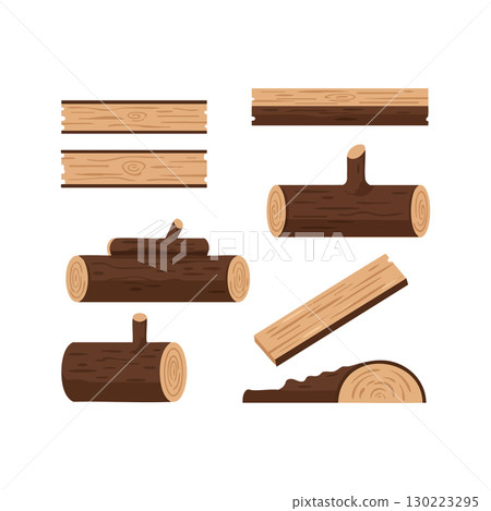 Wooden log and plank vector set natural timber wood pieces illustration Wooden log and plank vector set natural timber wood pieces illustration 130223295