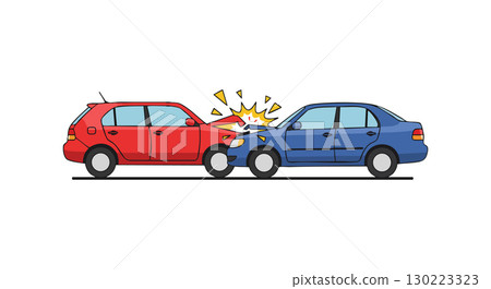 Car Collision Accident Illustration with Red and Blue Vehicles Front Impact Scene Car Collision Accident Illustration with Red and Blue Vehicles Front Impact Scene 130223323