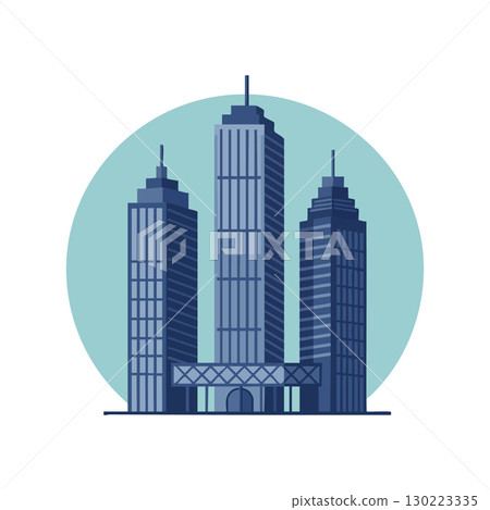 Modern office skyscrapers with blue shades and circular background vector illustration Modern office skyscrapers with blue shades and circular background vector illustration 130223335