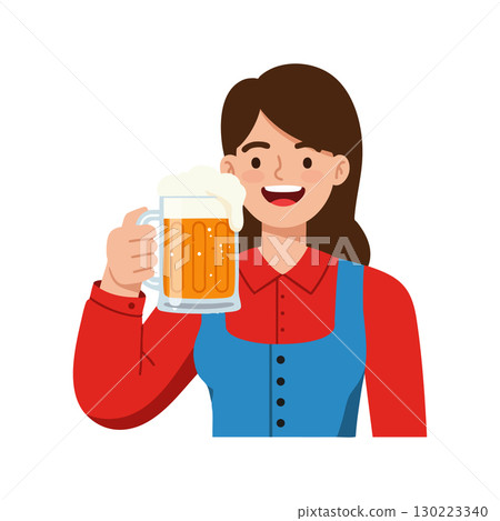 Woman holding beer mug with foam smiling happy beverage vector illustration 130223340