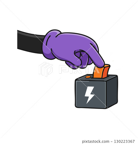 Hand Wearing Purple Glove Pressing Orange Power Switch Icon Illustration Vector Hand Wearing Purple Glove Pressing Orange Power Switch Icon Illustration Vector 130223367