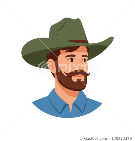 Man with green cowboy hat and blue shirt vector illustration portrait 130223379