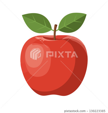 Red apple with green leaves vector illustration in simple style fresh fruit image 130223385