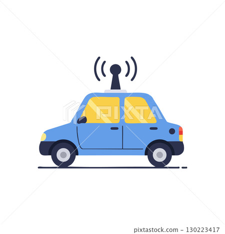 Blue car with wireless signal icon vector illustration in flat design style 130223417