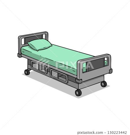 Hospital bed with green mattress and pillow medical equipment vector illustration 130223442