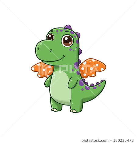 Cute green baby dragon with orange polka dot wings cartoon vector illustration Cute green baby dragon with orange polka dot wings cartoon vector illustration 130223472
