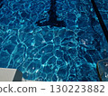 從游泳池跳水板上看到的波光粼粼的美麗水面照片 130223882