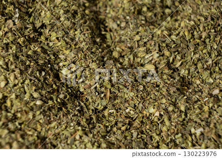 Macro Texture of Dried Oregano. Organic Spice Ingredient. Macro Texture of Dried Oregano. Organic Spice Ingredient. 130223976