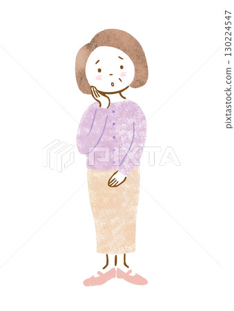 Hand-drawn illustration of a troubled senior woman 130224547