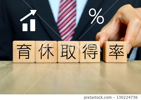 Wooden blocks showing the rate of men taking parental leave and business images Wooden blocks showing the rate of men taking parental leave and business images 130224736