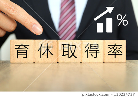 Wooden blocks showing the rate of men taking parental leave and business images Wooden blocks showing the rate of men taking parental leave and business images 130224737