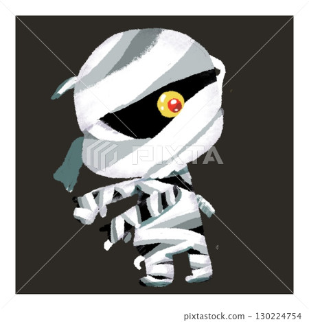 Cute Halloween mummy character illustration on black background Cute Halloween mummy character illustration on black background 130224754