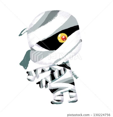 透明背景的可愛萬聖節木乃伊人物插圖 130224756