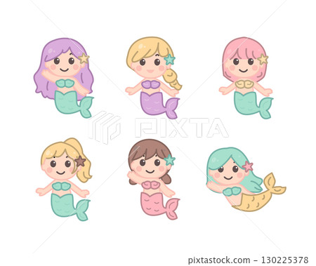 Cute cartoon mermaids with various hairstyles and colors 130225378