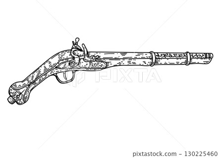 Hand drawn illustration of an old gun, mushket. Vector illustration Hand drawn illustration of an old gun, mushket. Vector illustration 130225460