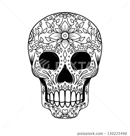 Illustration of hand drawn mexican sugar skull isolated on white background. Design element for poster, card, banner. Day of the dead 130225498