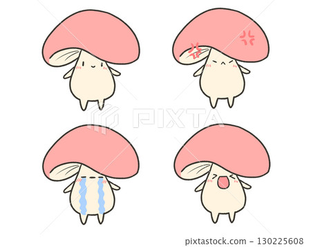 Cute mushroom facial expression set 130225608