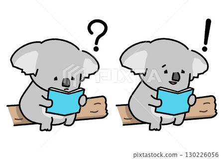 Illustration set of a koala who is worried about reading a book and a koala who understands Illustration set of a koala who is worried about reading a book and a koala who understands 130226056
