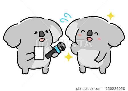 一隻無尾熊正在接受採訪,另一隻無尾熊正在回答問題的插圖 一隻無尾熊正在接受採訪,另一隻無尾熊正在回答問題的插圖 130226058