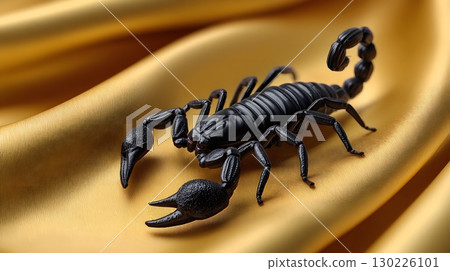 Sleek black scorpion on luxurious golden silk 130226101