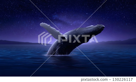 Whale breaching into the cosmic night sky 130226117