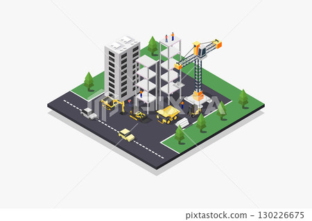 Isometric building under construction 130226675