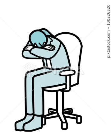 A female office worker sitting on a chair and leaning her head A female office worker sitting on a chair and leaning her head 130226820
