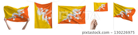 Bhutan national flag isolated on transparent background. Asia continent flag collection. 130226975