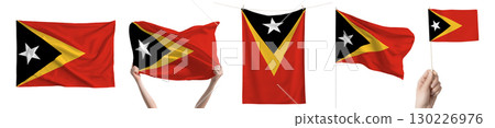 East Timor national flag isolated on transparent background. Asia continent flag collection. 130226976