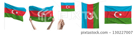Azerbaijan national flag isolated on transparent background. Asia continent flag collection. 130227007