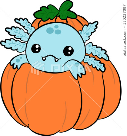 Cute axolotl inside a pumpkin Cute axolotl inside a pumpkin 130227097