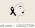 Woman showing black awareness ribbon for melanoma or mourning supporting social cause 130227700