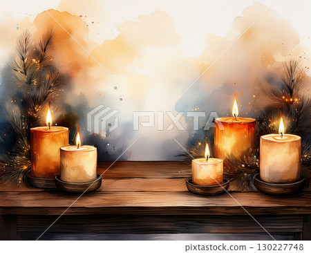 水彩風格燭光暗背景與複製空間 130227748